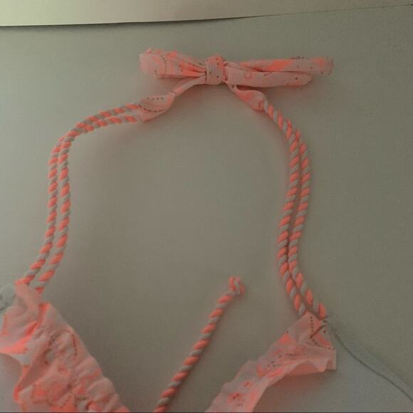 Victoria’s Secret Women's Halter Bikini Top Ruffle Detail White & Pink Size 34C - Picture 3 of 8